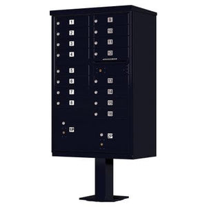 Auth Florence Cluster Boxes Black / No Vital 1570-16AF - 16 Tenant Door, 2 Parcel Lockers, Standard Style Security CBU Cluster Mailbox (Pedestal Included)