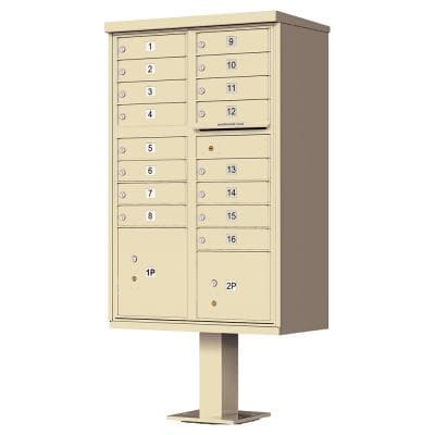 Auth Florence Cluster Boxes Vital 1570-16AF - 16 Tenant Door, 2 Parcel Lockers, Standard Style Security CBU Cluster Mailbox (Pedestal Included)