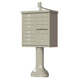 Auth Florence Cluster Boxes Vital 1570-12V2 - 12 Tenant Door, 1 Parcel Locker, Vogue Decorative Traditional Style Cap Security CBU Cluster Mailbox (Pedestal Included)