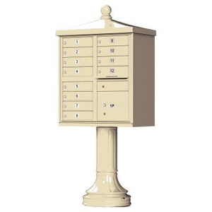 Auth Florence Cluster Boxes Vital 1570-12V2 - 12 Tenant Door, 1 Parcel Locker, Vogue Decorative Traditional Style Cap Security CBU Cluster Mailbox (Pedestal Included)