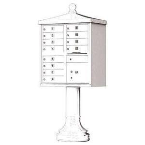 Auth Florence Cluster Boxes Vital 1570-12V2 - 12 Tenant Door, 1 Parcel Locker, Vogue Decorative Traditional Style Cap Security CBU Cluster Mailbox (Pedestal Included)