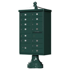 Auth Florence Cluster Boxes Vital 1570-13V2 - 13 Tenant Door, 1 Parcel Locker, Vogue Decorative Traditional Style Cap Security CBU Cluster Mailbox (Pedestal Included)