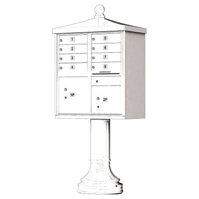 Auth Florence Cluster Boxes Vital 1570-8V2 - 8 Tenant Door, 2 Parcel Lockers, Vogue Decorative Traditional Style Cap Security CBU Cluster Mailbox (Pedestal Included)